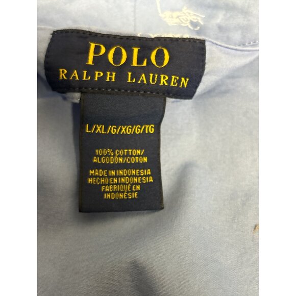 Polo Ralph Lauren Men’s Cotton Robe Blue White Pony Logo Print L/XL Belted Loung - Picture 6 of 7